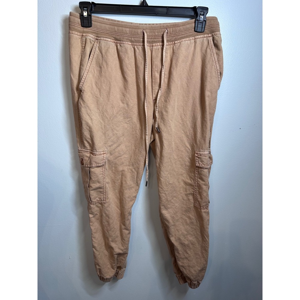 GAP Womens Vintage Penny Beige Linen Blend Jogger Petite Medium Drawstring